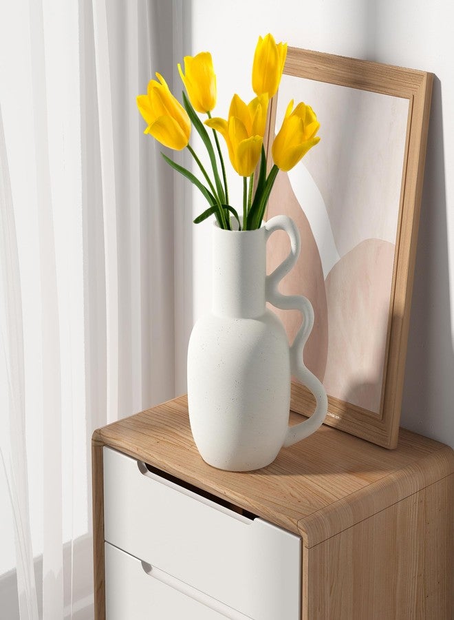 Zormon White Vase for Decor, with Handle Design Ceramic Vase, Boho Vase Suitable Pampas Grass and Flowers, Minimalist Decorative Vase for Home Decor Room Decor Living Room Decor Coffee Table Decor - Image 3